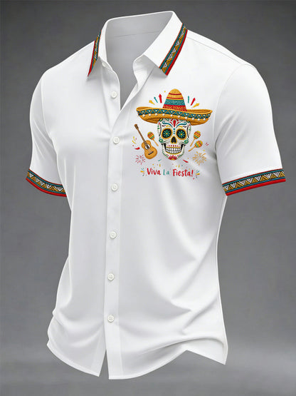 Men's Viva La Fiesta! Skeleton Print Casual Short Sleeve Shirt