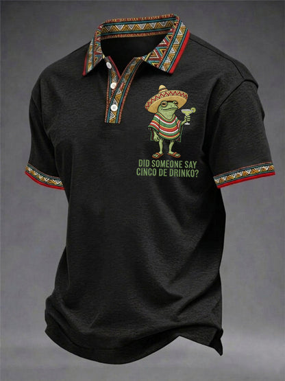 Men's Funny Frog Did Someone Say Cinco De Drinko? Print Casual Polo