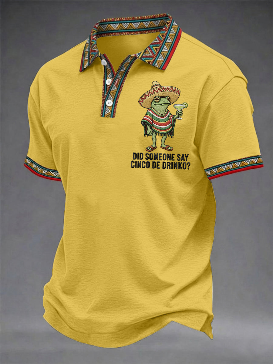 Men's Funny Frog Did Someone Say Cinco De Drinko? Print Casual Polo