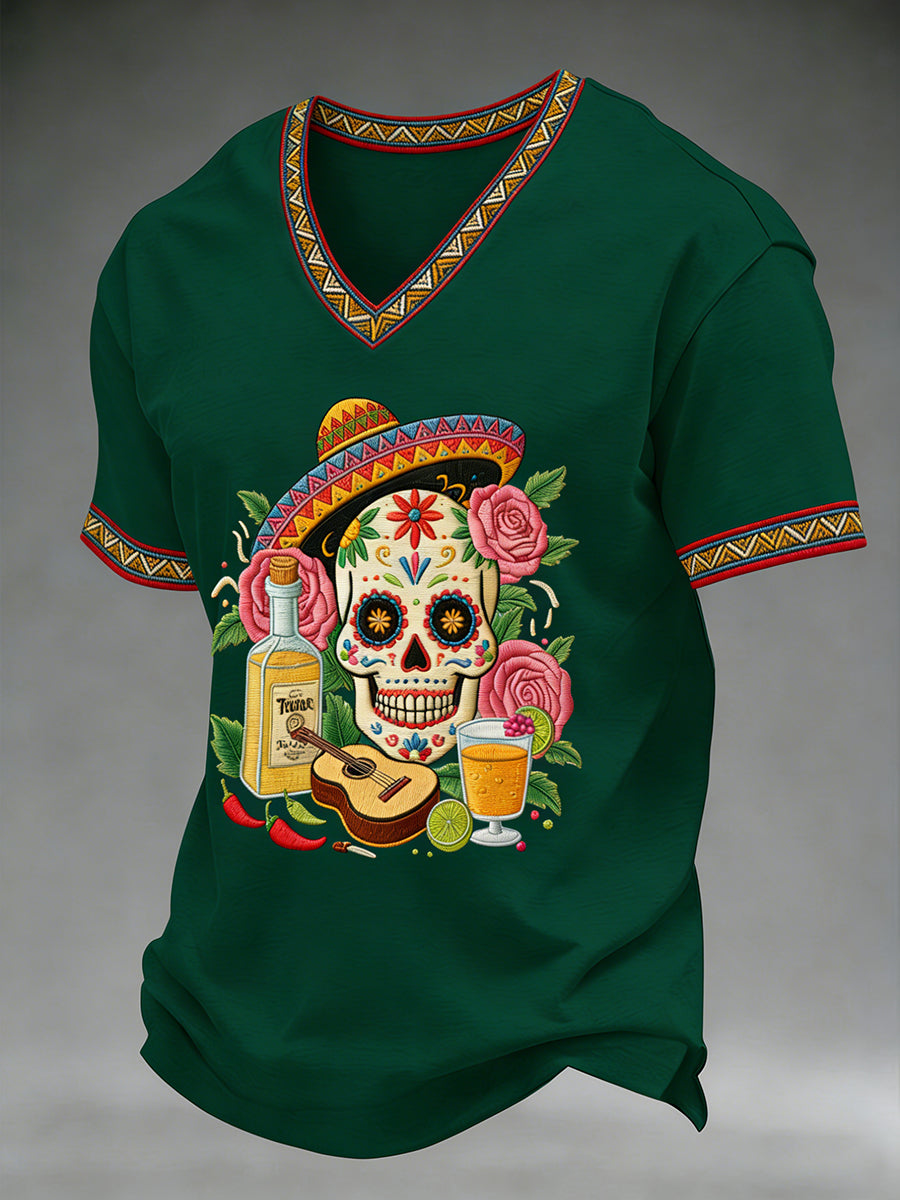 Men's Cinco De Mayo Print Short-Sleeve  V-neck T-shirt