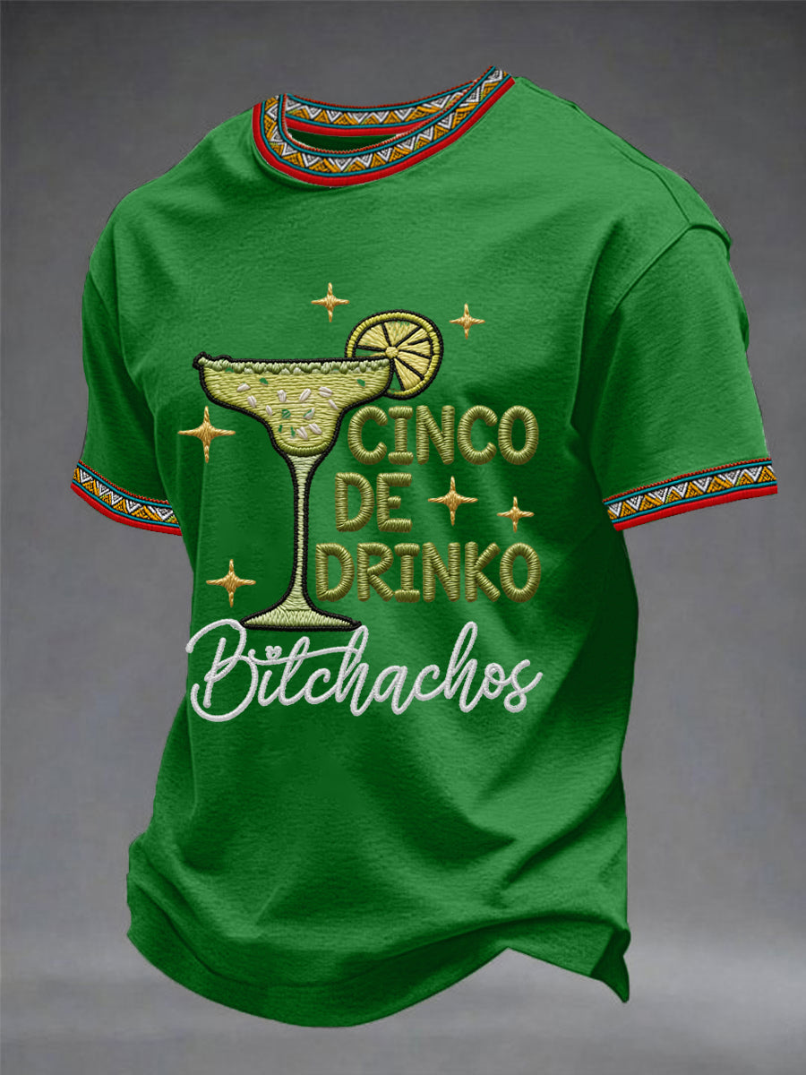 Men's Funny Cinco De Drinko Bitchachos Skeleton Print Casual Tee