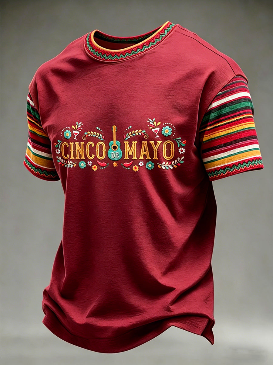Men's Cinco de Mayo Printed Vintage Fashion Loose Short Sleeve T-Shirt