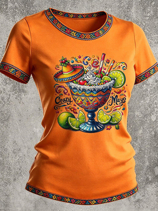 Women's Cinco de Mayo Printed Vintage Fashion Loose Short Sleeve T-Shirt