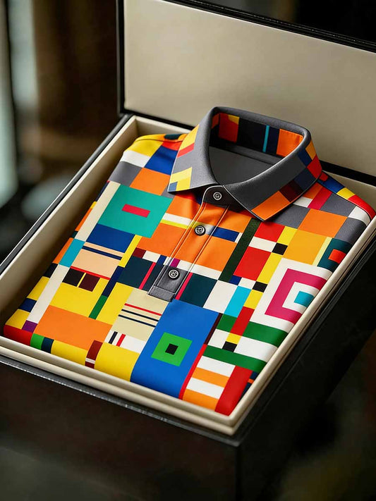 Men's Vintage Business Style Printed Casual Polo Shirt
