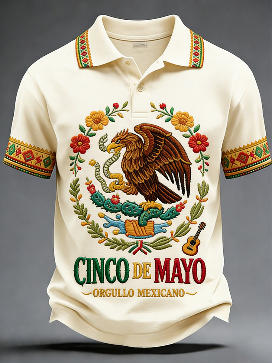 Retro Mexican Cinco de Mayo Art Print Casual Polo Shirt