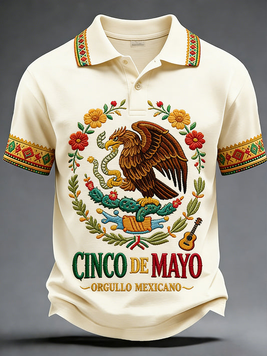 Retro Mexican Cinco de Mayo Art Print Casual Polo Shirt