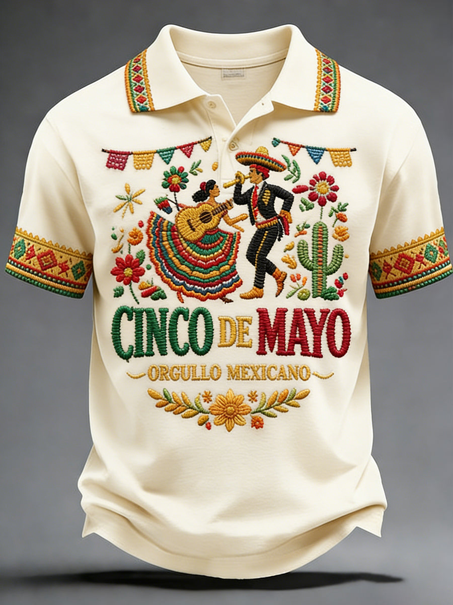 Retro Mexican Cinco de Mayo Art Print Casual Polo Shirt