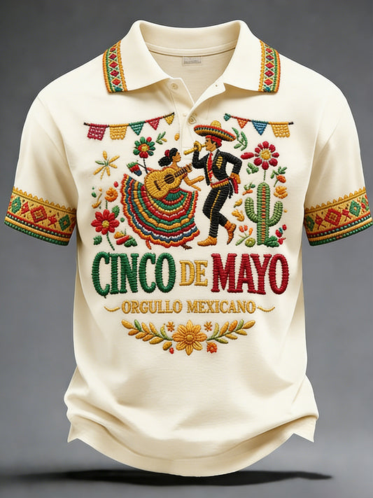 Retro Mexican Cinco de Mayo Art Print Casual Polo Shirt