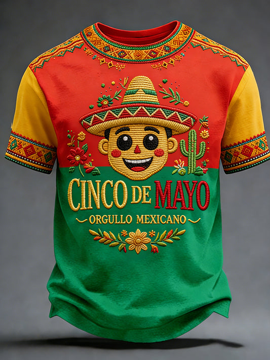 Retro Mexican Cinco de Mayo Art Print Casual T-Shirt