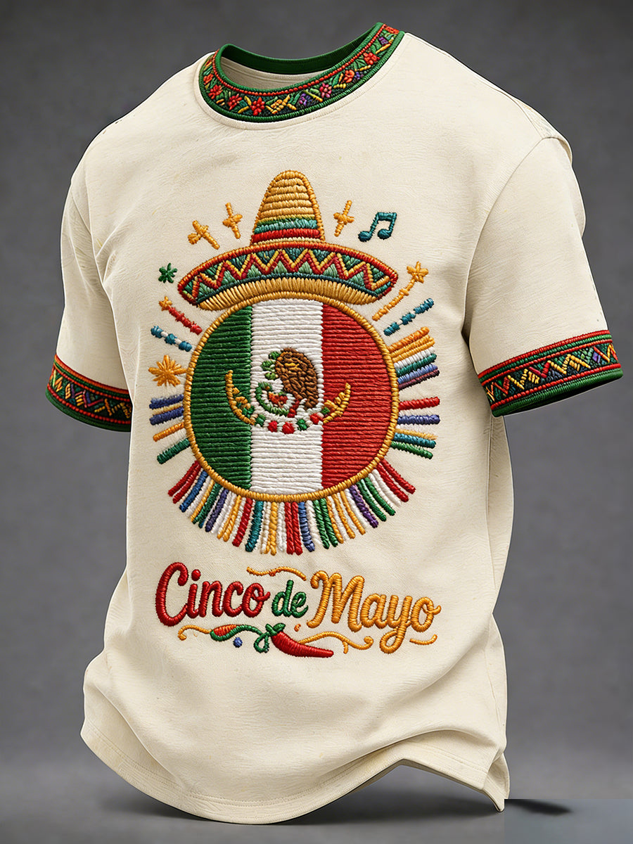 Retro Mexican Cinco de Mayo Art Print Casual T-Shirt