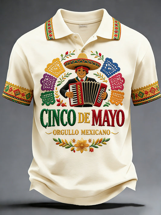 Retro Mexican Cinco de Mayo Art Print Casual Polo Shirt