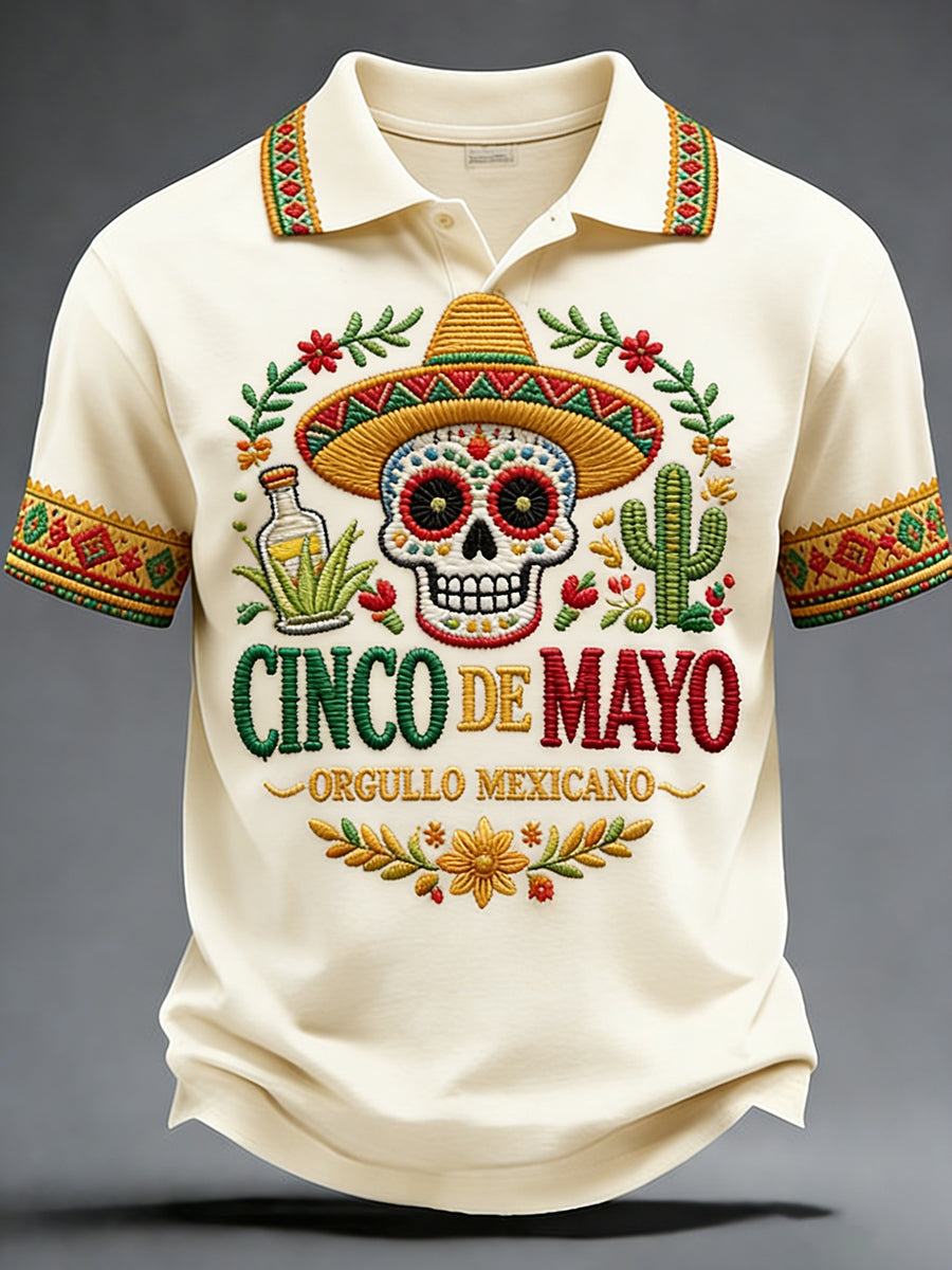 Retro Mexican Cinco de Mayo Art Print Casual Polo Shirt