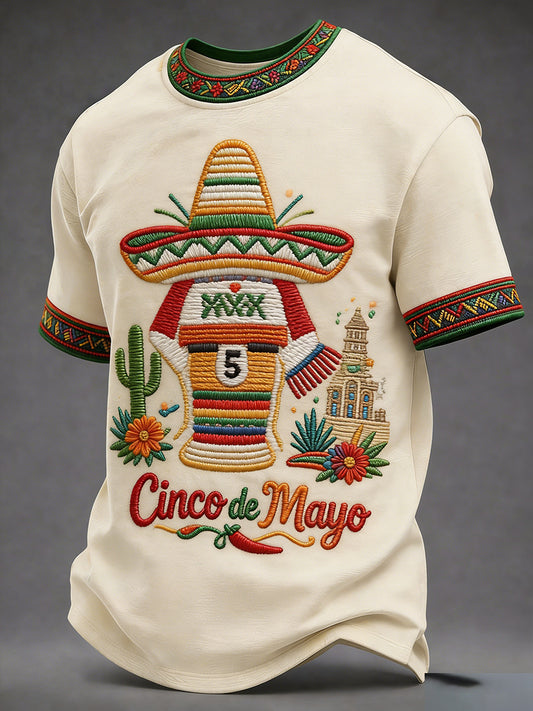 Retro Mexican Cinco de Mayo Art Print Casual T-Shirt