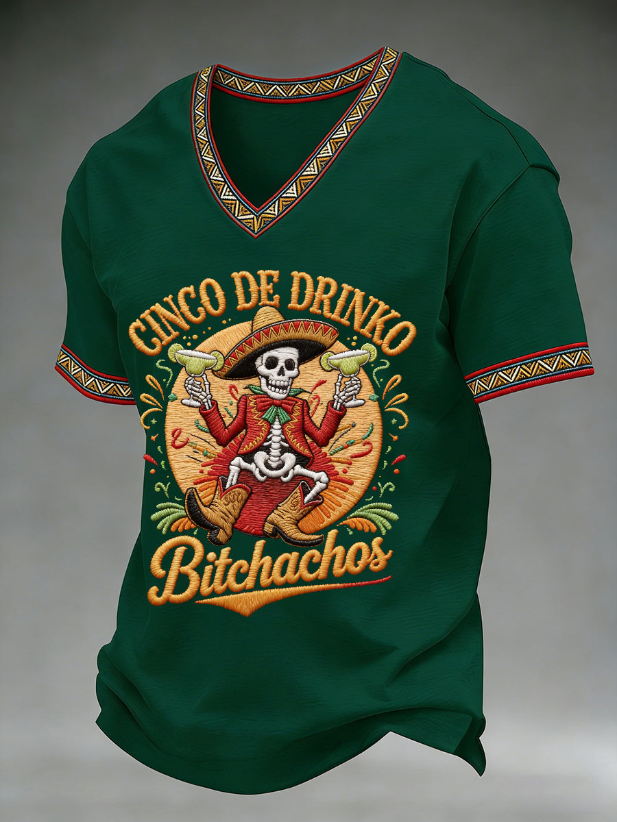 Men's Cinco De Mayo Print Short-Sleeve V-neck T-shirt