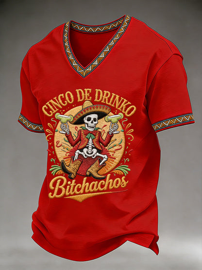 Men's Cinco De Mayo Print Short-Sleeve V-neck T-shirt