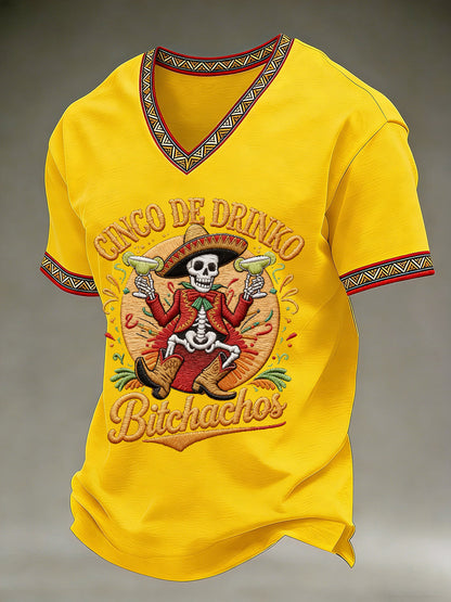 Men's Cinco De Mayo Print Short-Sleeve V-neck T-shirt