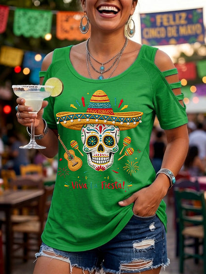 Women's Viva La Fiesta! Skeleton Print Casual Top