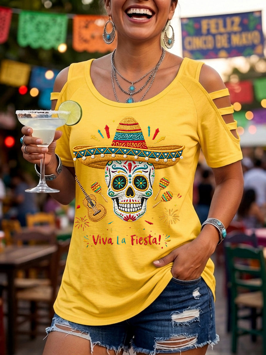 Women's Viva La Fiesta! Skeleton Print Casual Top