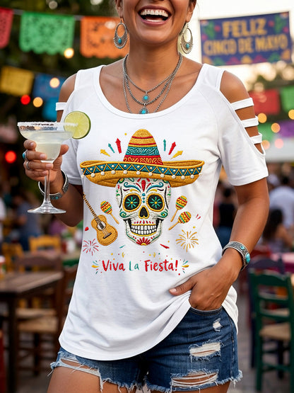 Women's Viva La Fiesta! Skeleton Print Casual Top