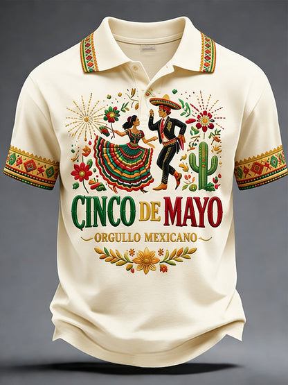 Retro Mexican Cinco de Mayo Art Print Casual Polo Shirt