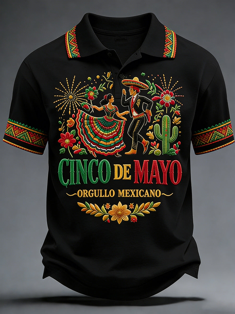 Retro Mexican Cinco de Mayo Art Print Casual Polo Shirt