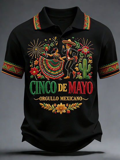 Retro Mexican Cinco de Mayo Art Print Casual Polo Shirt