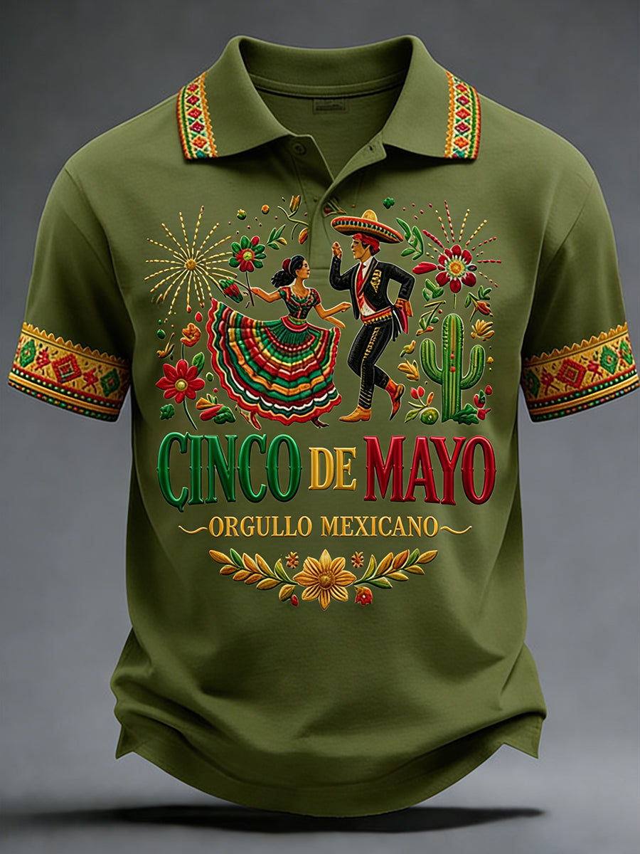 Retro Mexican Cinco de Mayo Art Print Casual Polo Shirt