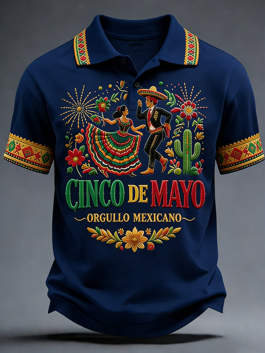 Retro Mexican Cinco de Mayo Art Print Casual Polo Shirt