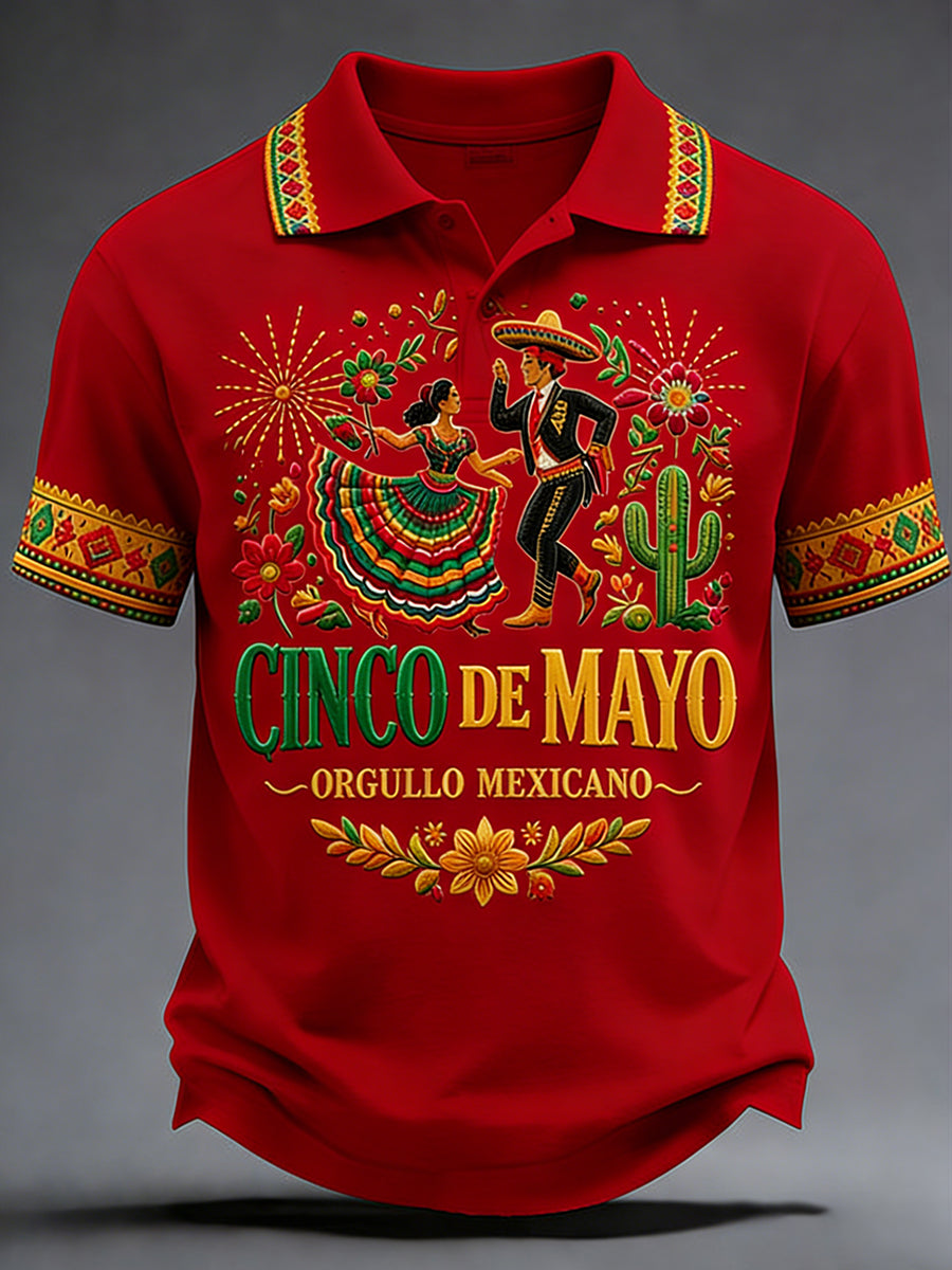 Retro Mexican Cinco de Mayo Art Print Casual Polo Shirt