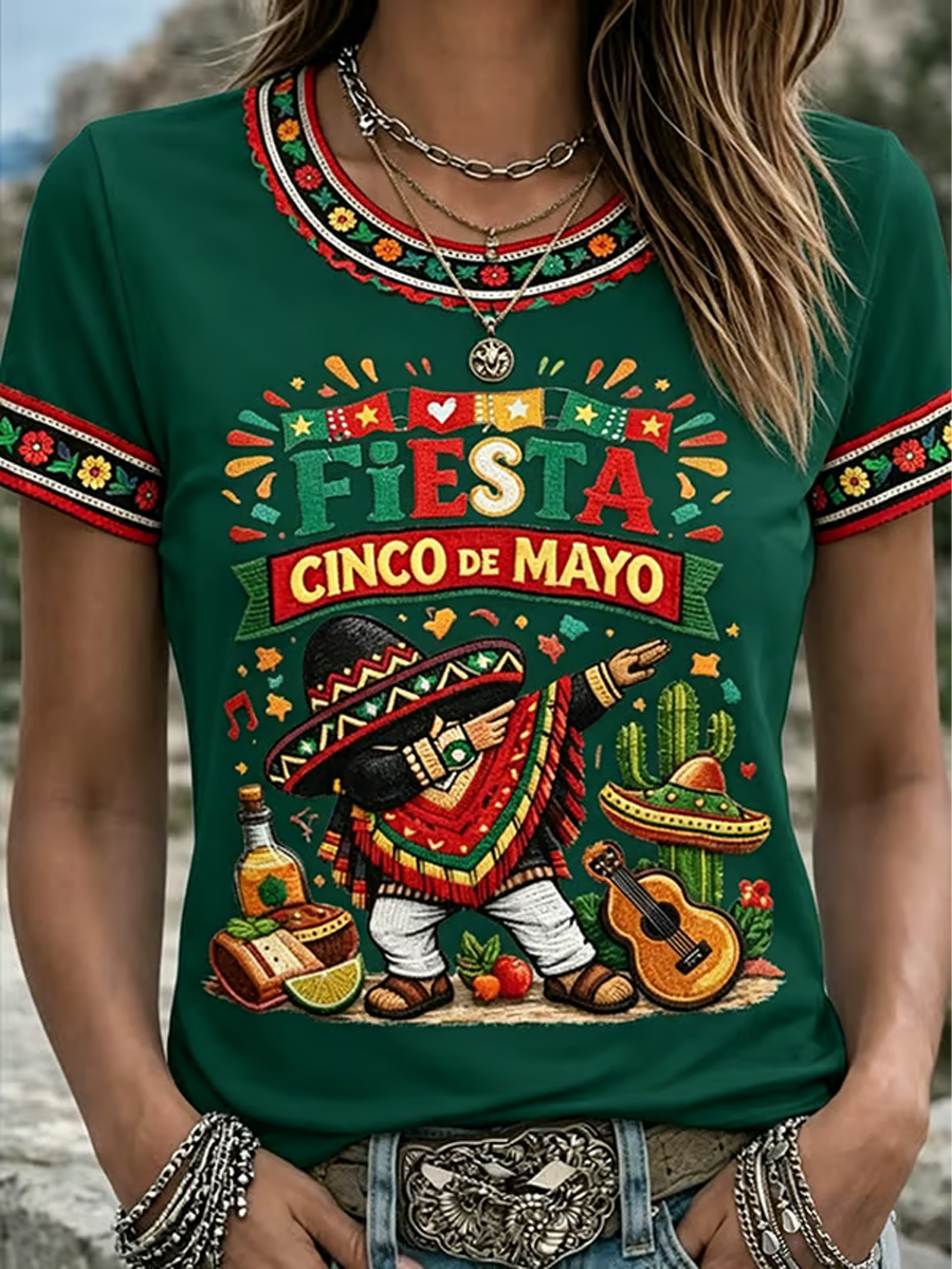 Women's Mexican Cinco de Mayo Printed short-sleeved T-shirt