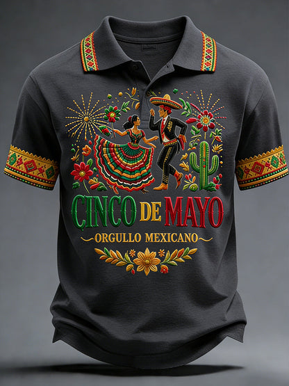 Retro Mexican Cinco de Mayo Art Print Casual Polo Shirt