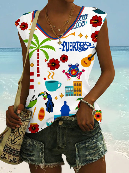 Women's Puerto Rico Print Vest Top
