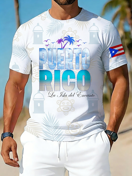 Men's Puerto Rico Print Vacation T-shirt