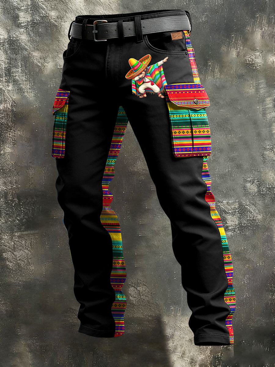 Men's Retro Vacation Business Cinco de Mayo Art Print Casual Workwear Trousers