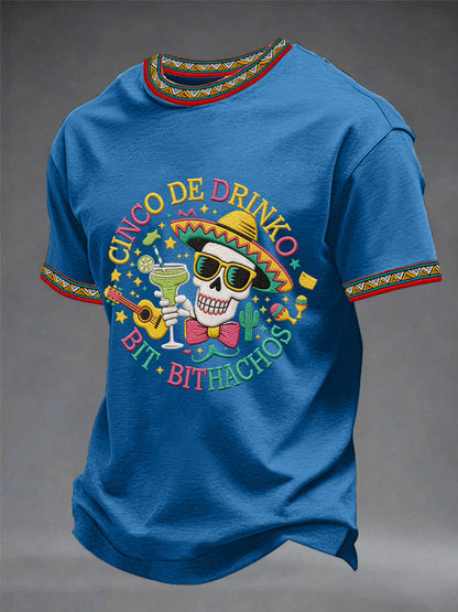 Men's Funny Cinco De Mayo Bitchachos Skull Print Tee