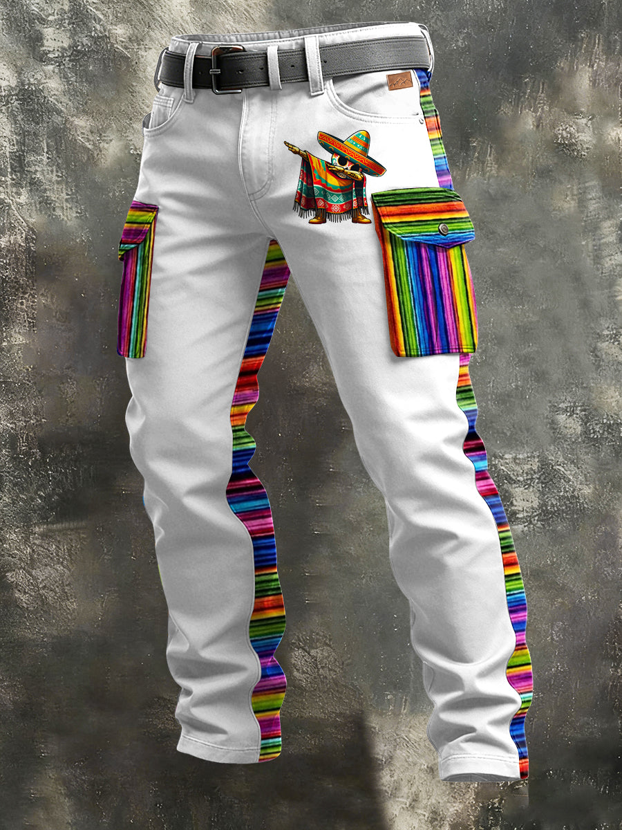 Men's Retro Vacation Business Cinco de Mayo Art Print Casual Workwear Trousers