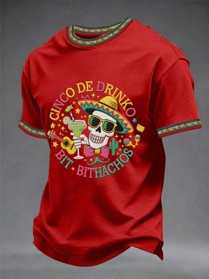 Men's Funny Cinco De Mayo Bitchachos Skull Print Tee