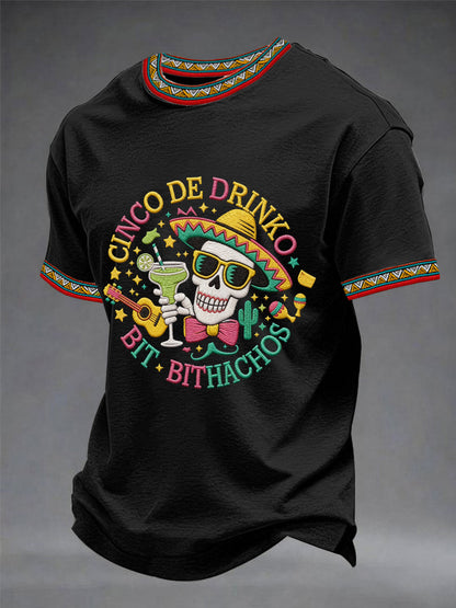Men's Funny Cinco De Mayo Bitchachos Skull Print Tee