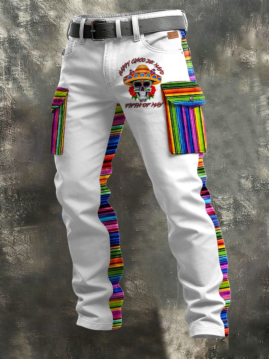 Men's Retro Vacation Business Cinco de Mayo Art Print Casual Workwear Trousers