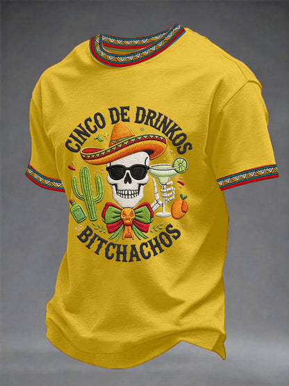 Men's Funny Cinco De Mayo Bitchachos Skull Print Tee