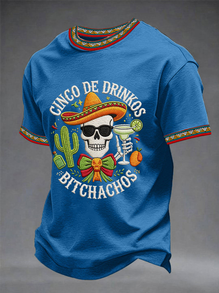 Men's Funny Cinco De Mayo Bitchachos Skull Print Tee