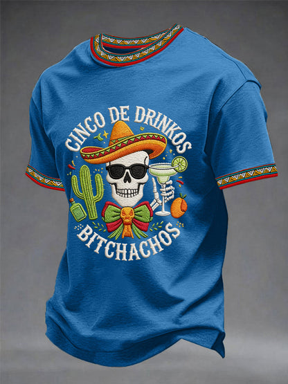 Men's Funny Cinco De Mayo Bitchachos Skull Print Tee