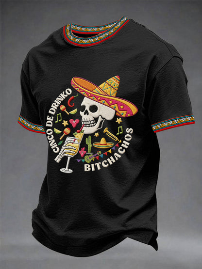 Men's Funny Cinco De Mayo Bitchachos Skull Print Tee