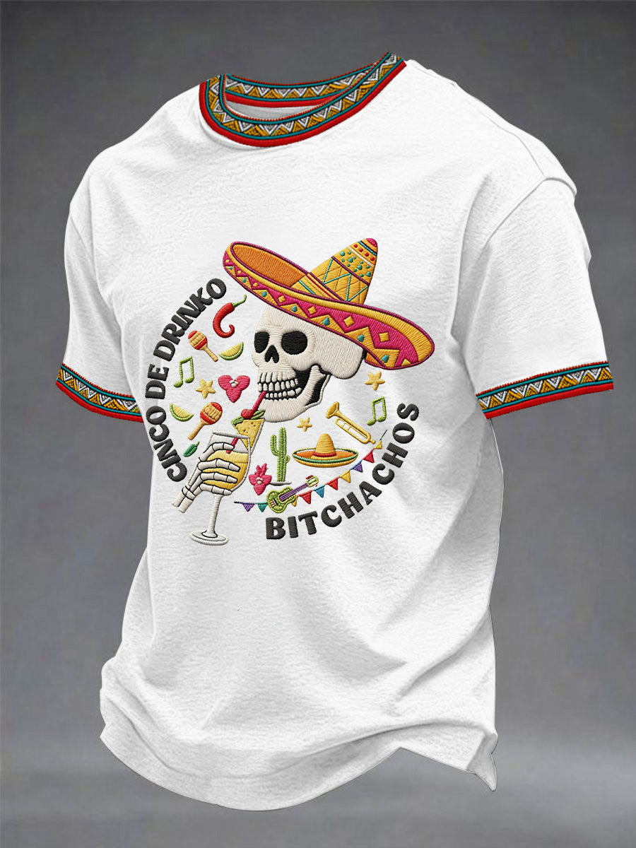 Men's Funny Cinco De Mayo Bitchachos Skull Print Tee