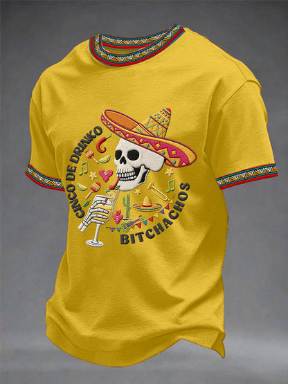 Men's Funny Cinco De Mayo Bitchachos Skull Print Tee