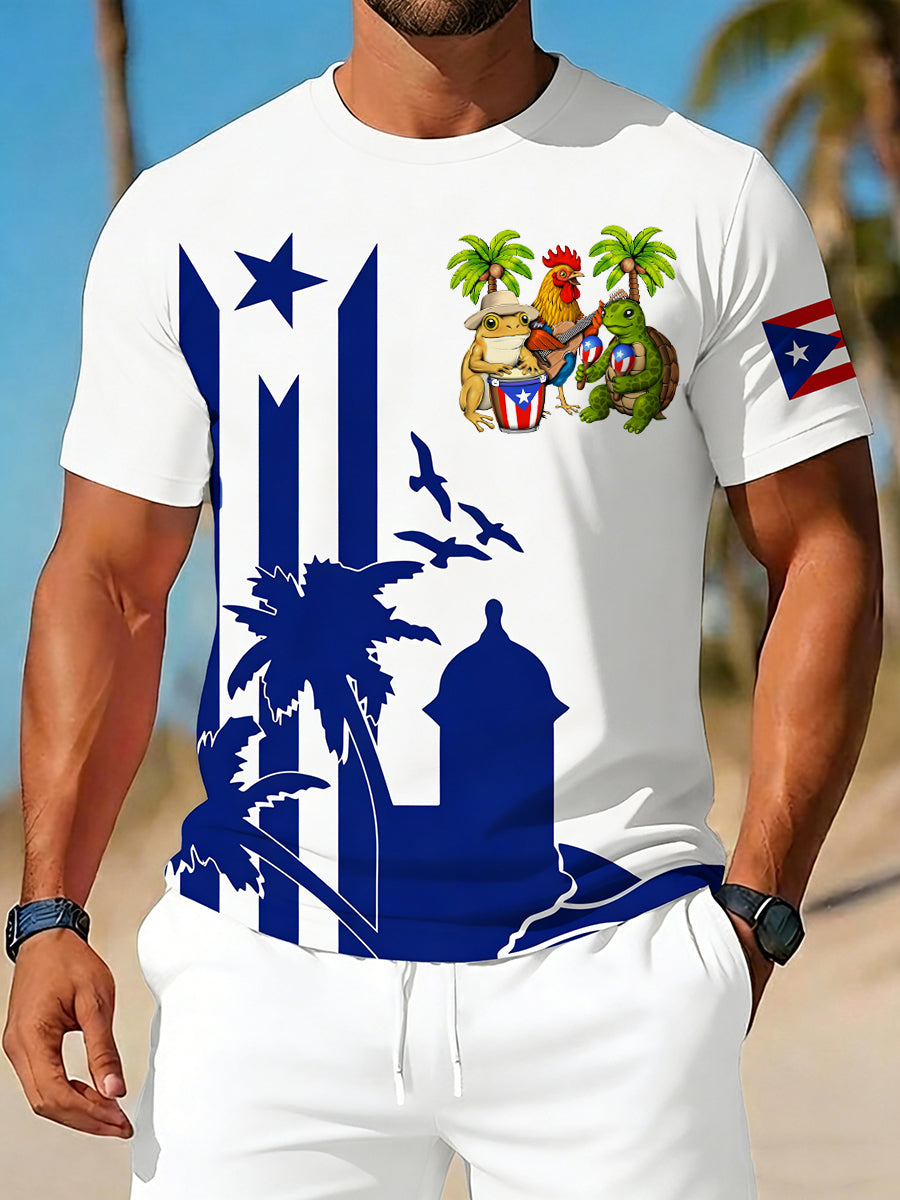 Men's Puerto Rico Print Vacation T-shirt