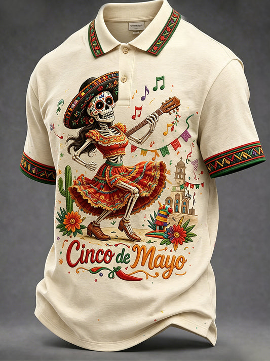 Retro Mexican Cinco de Mayo Art Print Casual Polo