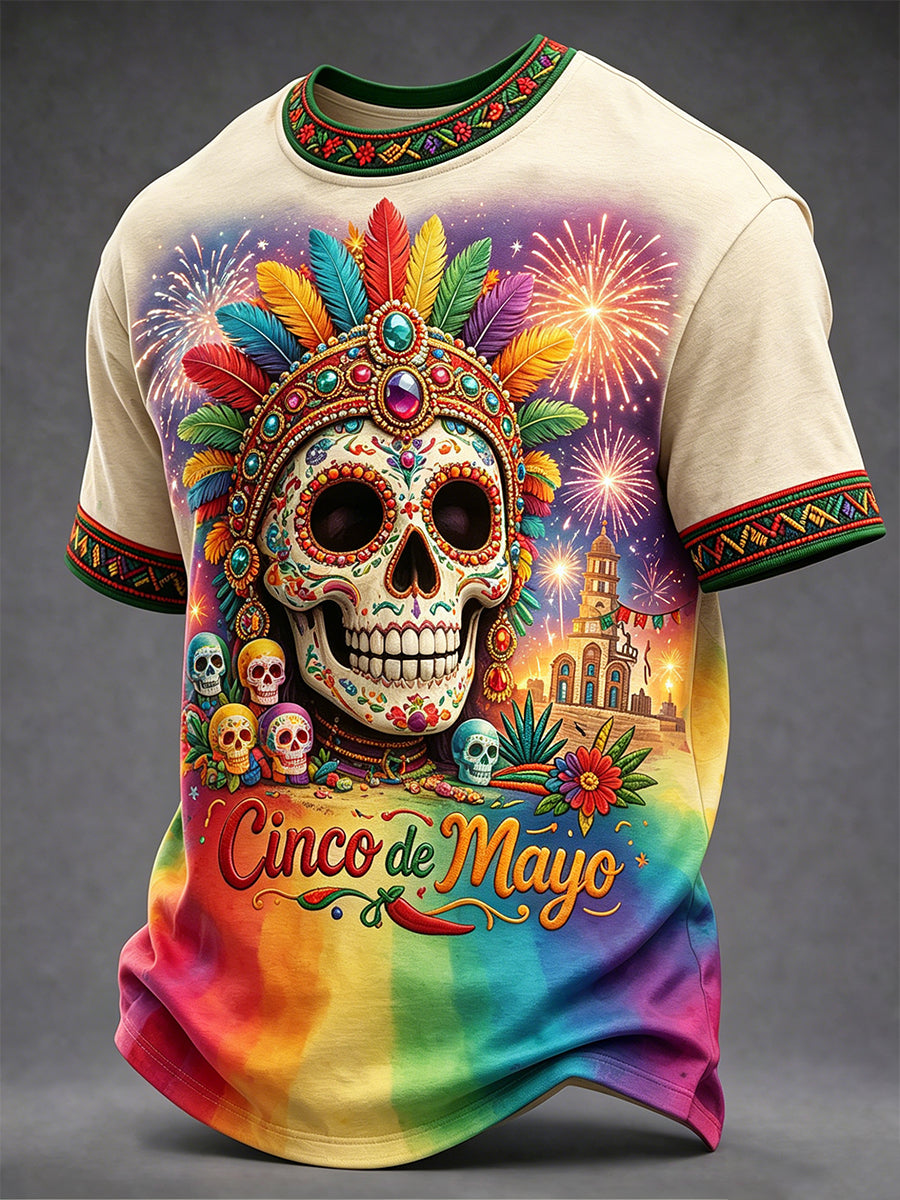 Retro Mexican Cinco de Mayo Art Print Casual T-Shirt