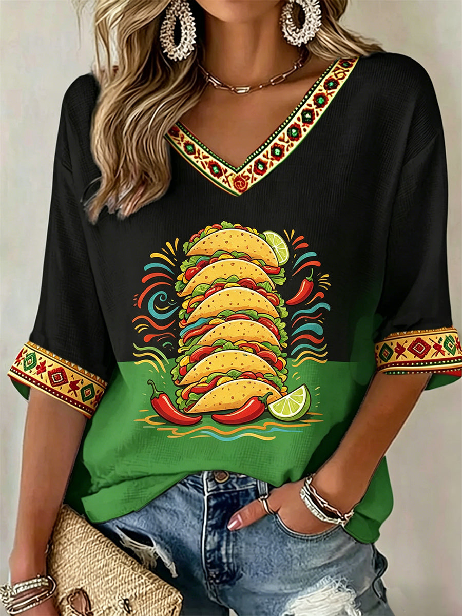 Retro Mexican Cinco de Mayo Art Print Casual Top