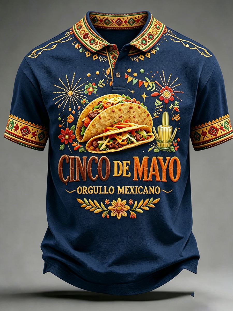 Retro Mexican Cinco de Mayo Art Print Casual Polo